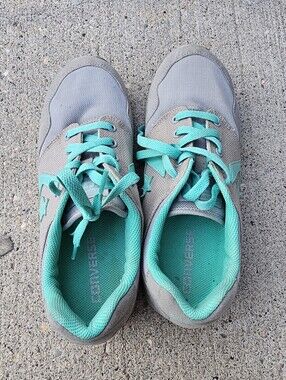 Converse Retro Suede Mesh Running Sneakers Grey Teal Mint Women's Size 8.5